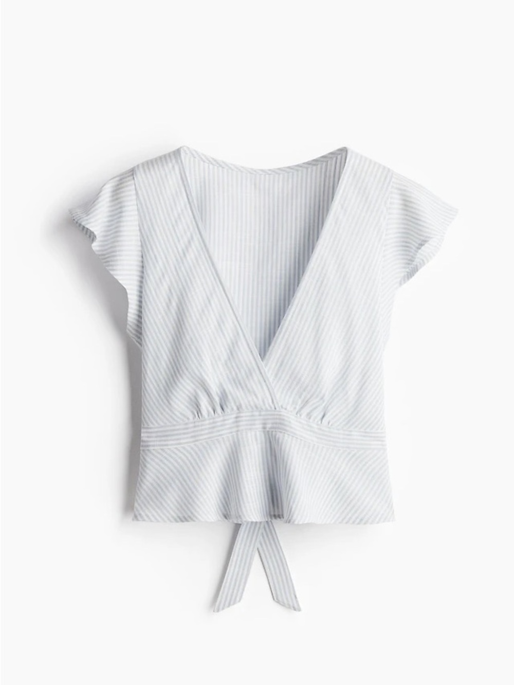 Divided Light Blue & White Striped Wrap Blouse